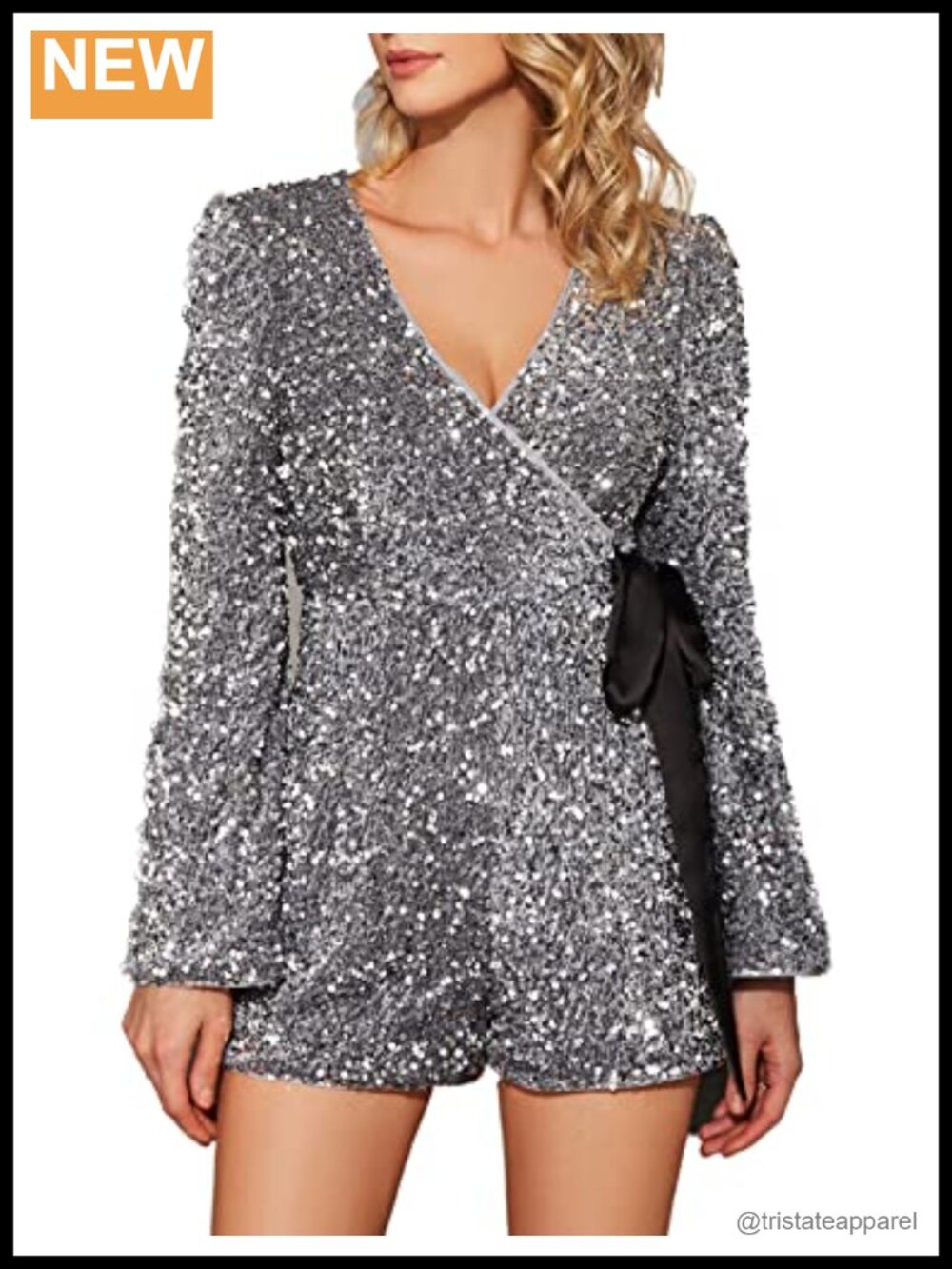 Sequin Romper Women Sparkly One Piece Jumpsuit Long Sleeve Disco Party Outfit
